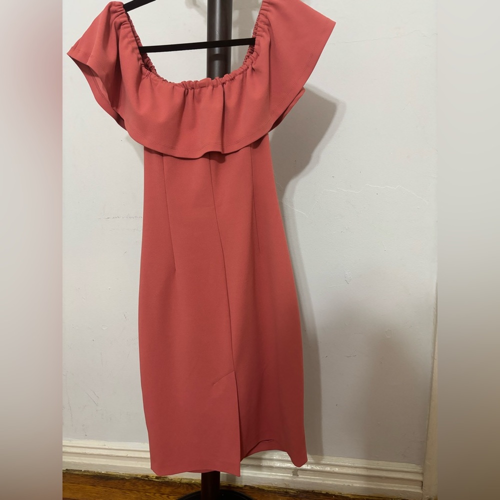 Elegant Coral Off-Shoulder Dress